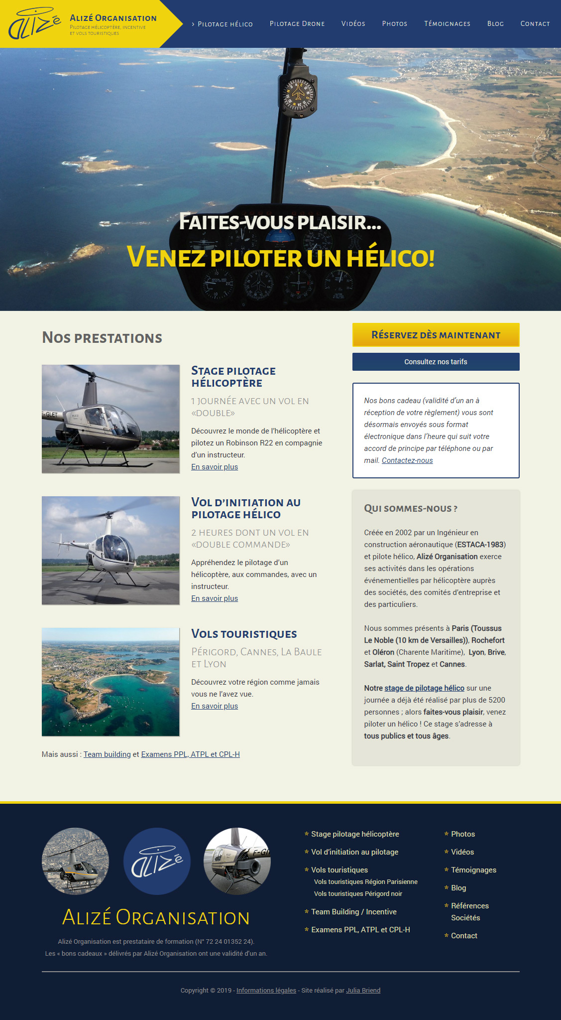 Page d'accueil du site Alizé hélicoptère