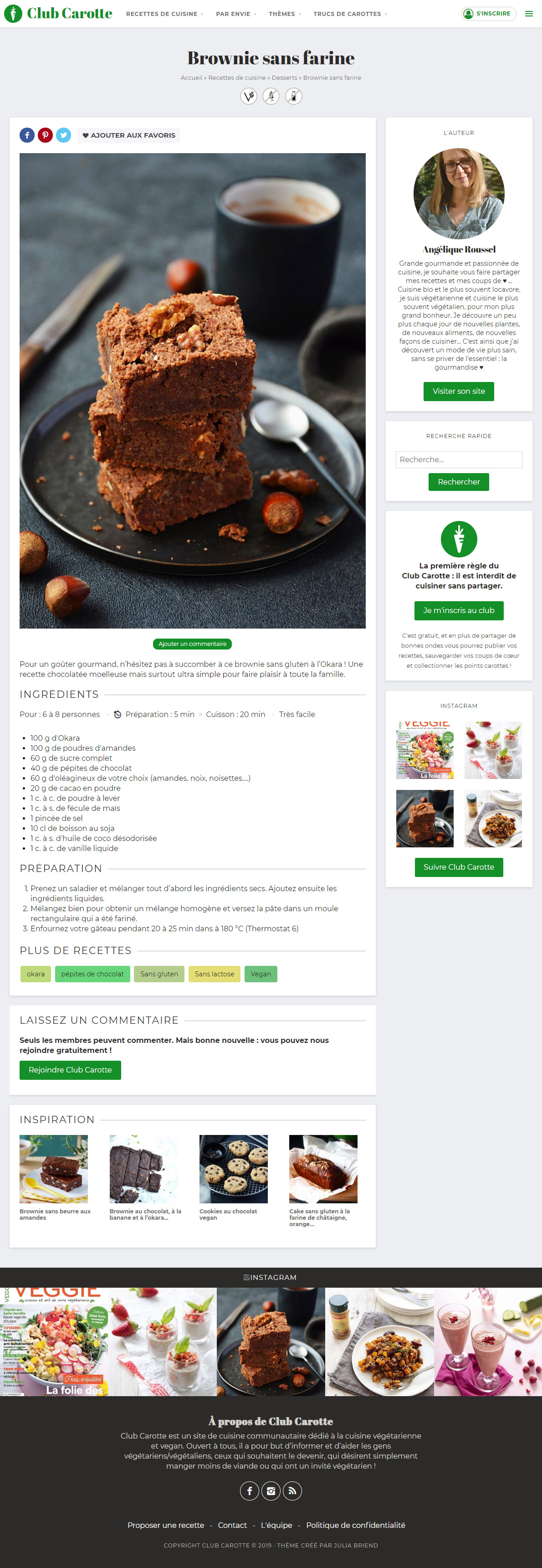 Page recette du site Internet Club Carotte